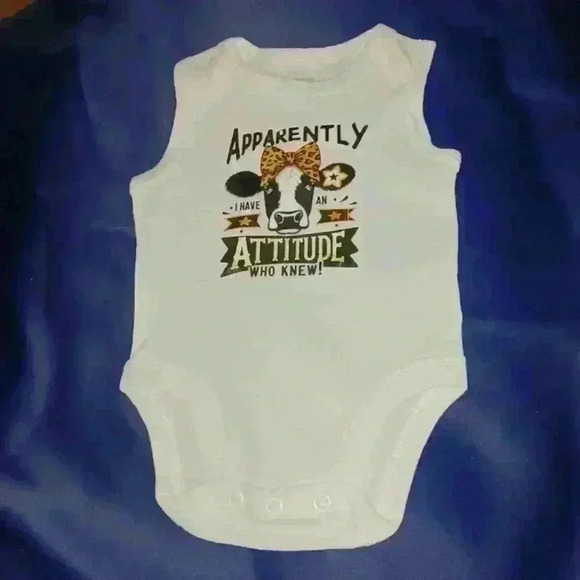 NWOT - Handmade White New Born Bodysuit - Apparently I Have A Attitude Who Knew! - Picture 2 of 5